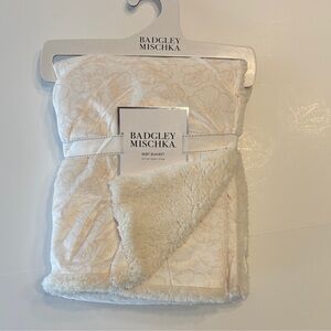 Badgley Mischka Baby Blanket Cream with Subtlw Floral Pattern 30" x 40"